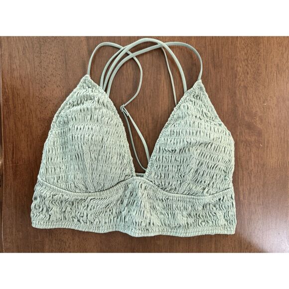 PINK Victoria’s Secret Smocked Triangle Bralette Sage Sz L Pullover Bralette - Picture 5 of 7